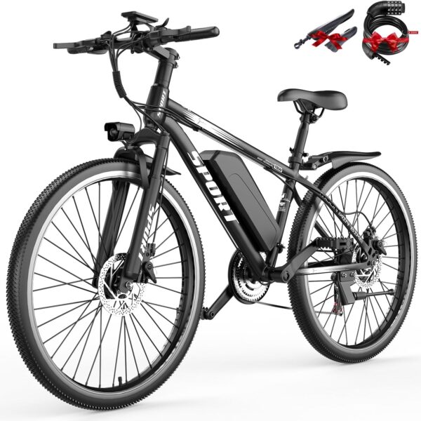 Electric Bike for Adults, 750W Motor, Up to 25 MPH 45 Miles, Removable Battery, 7 Speeds, 26" Electric Mountain Bike Comes with Bike Lock, Fender, Soft Seat Pad, UL2849