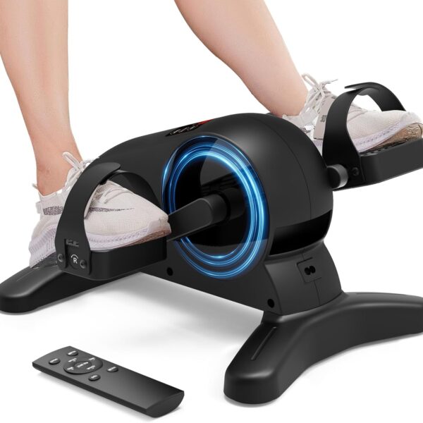 Mini Under Desk Exercise Bike Pedal Exerciser, Motorized Setting Bike Pedal Exerciser Leg/Arm Cycle for Senior, Physical Therapy, with 12 Adjustable Speed, LCD Display, Remote Control